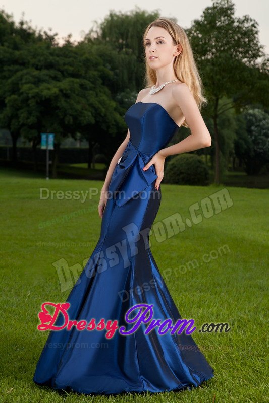 Elegant Mermaid Strapless Blue Prom Party Dress Floor-length