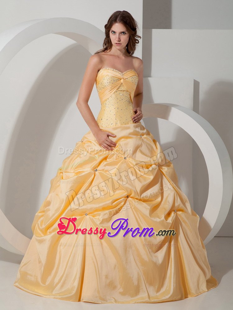 Yellow Ball Gown Sweetheart Beading Pick-up Quinceanera Gowns