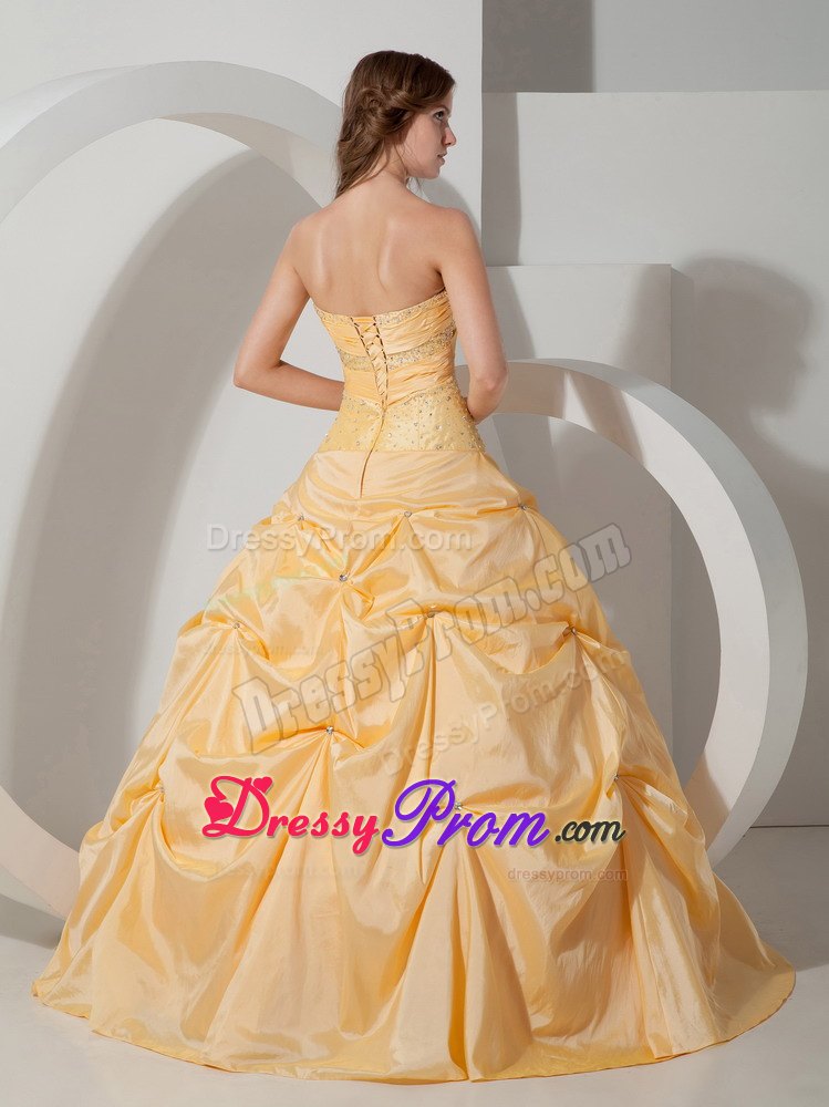 Yellow Ball Gown Sweetheart Beading Pick-up Quinceanera Gowns