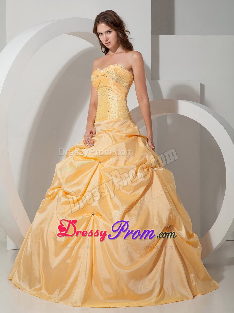 Yellow Ball Gown Sweetheart Beading Pick-up Quinceanera Gowns