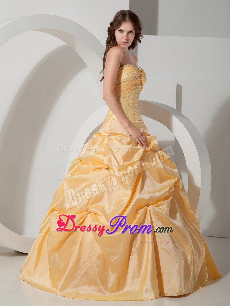 Yellow Ball Gown Sweetheart Beading Pick-up Quinceanera Gowns