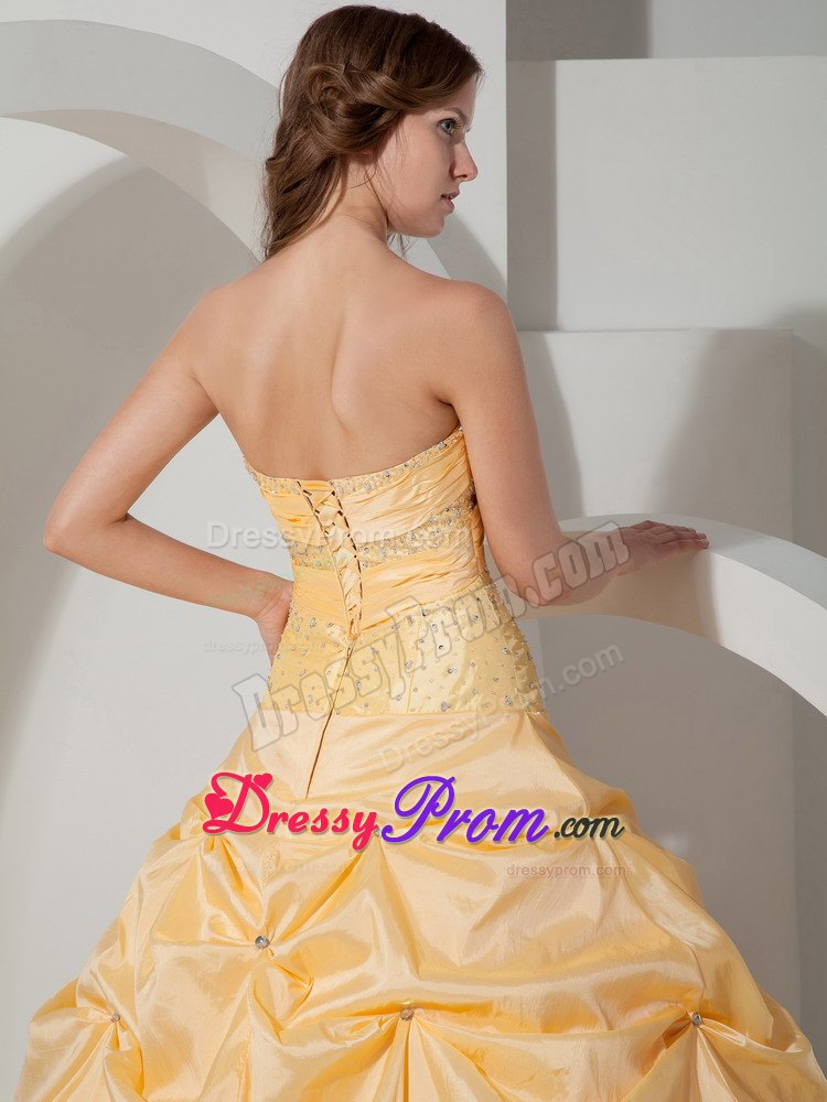 Yellow Ball Gown Sweetheart Beading Pick-up Quinceanera Gowns