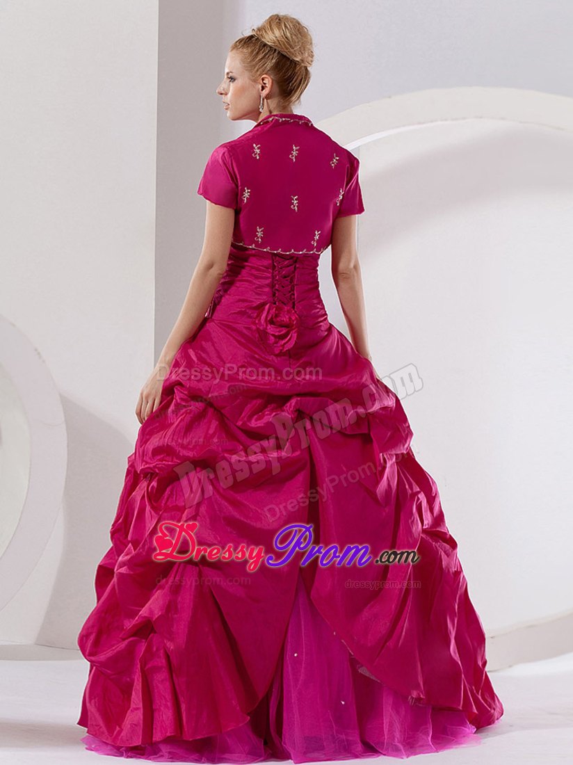 Embroidery A-line Strapless Quinceanera Dresses in Fuchsia