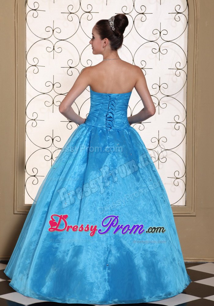 Strapless Blue Quinceanera Dress With Beading and Floor-length