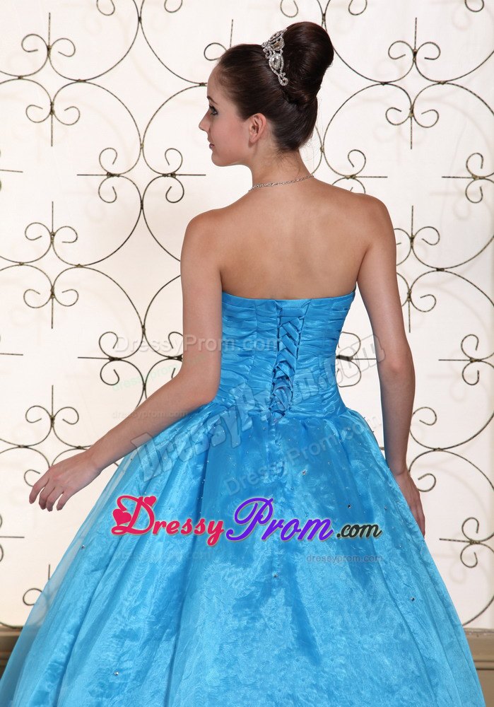 Strapless Blue Quinceanera Dress With Beading and Floor-length