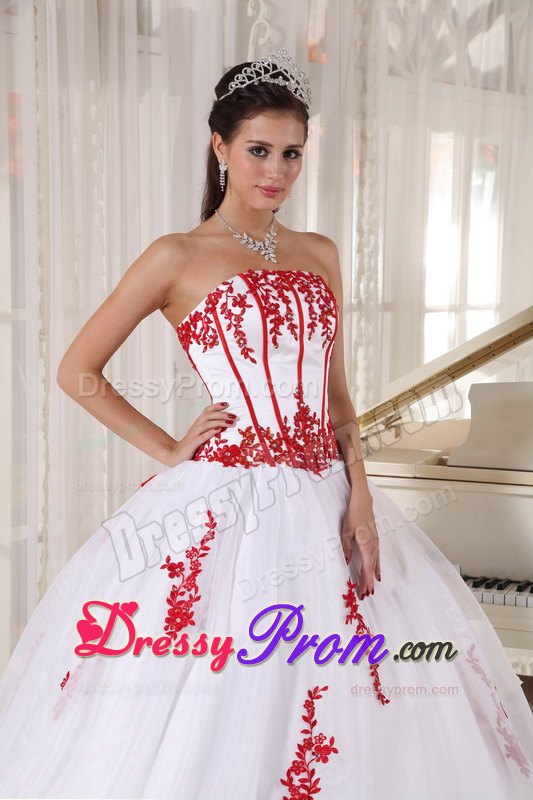 White Ball Gown Strapless Appliques Quinceanera Gowns