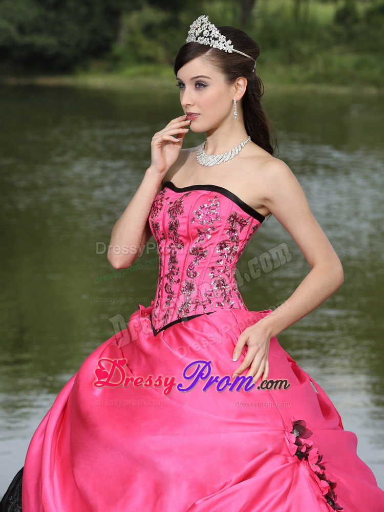 Quinceanera Dress with Appliques and Sequins in Hot Pink