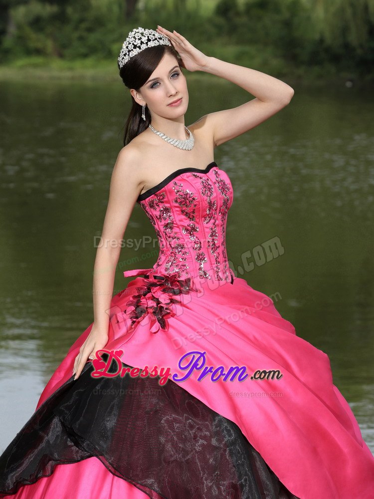 Quinceanera Dress with Appliques and Sequins in Hot Pink