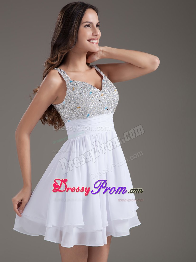 Custom Made White Beaded Straps Prom Dress for Cocktail Party