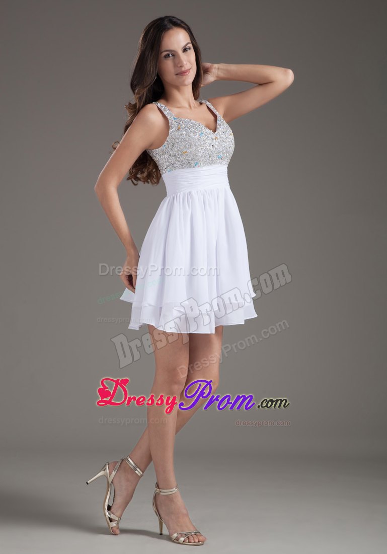 Custom Made White Beaded Straps Prom Dress for Cocktail Party