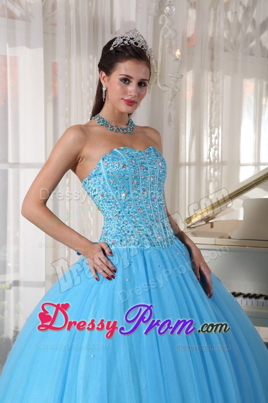 Sweetheart Beading Ball Gown Quinceanera Dress in Sky Blue