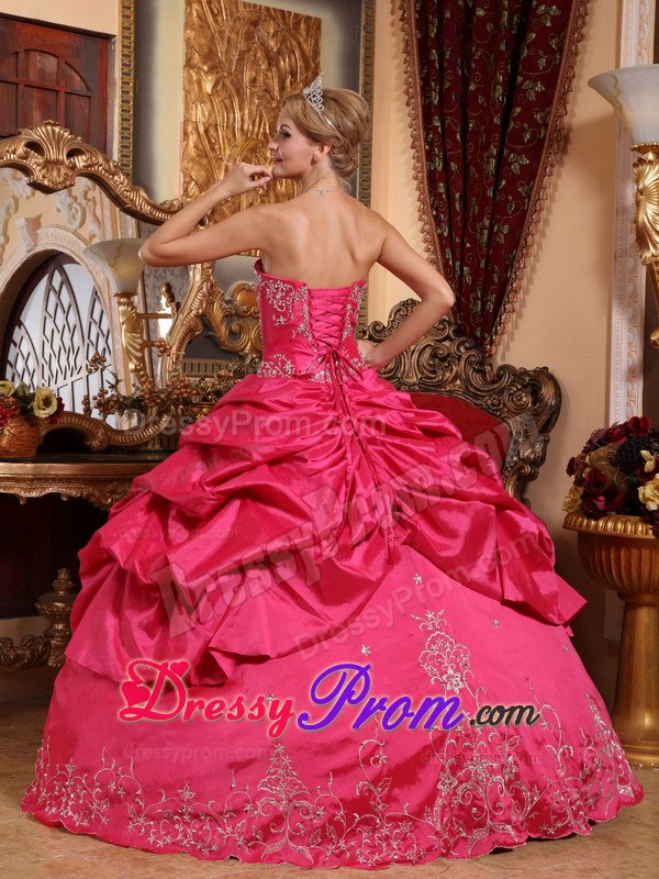 Sweetheart Floor-length Hot Pink Quinceanera Dress with Embroidery and Beading