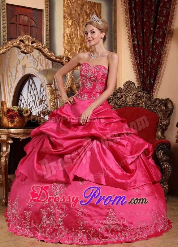 Sweetheart Floor-length Hot Pink Quinceanera Dress with Embroidery and Beading