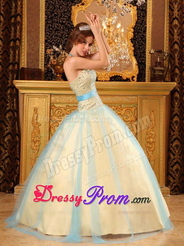 A-line Sweetheart Beading Quinceanera Dress in Light Yellow