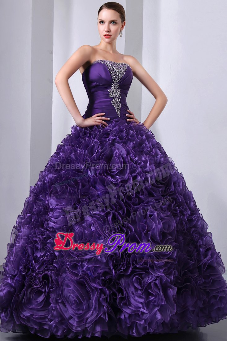 Hand Made Flowers Sweet 15 Quinceanera Dresses with Purple Beading