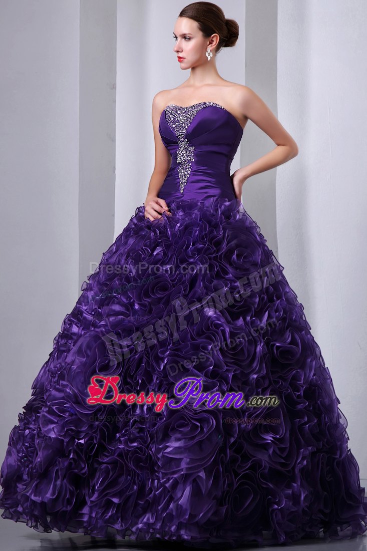 Hand Made Flowers Sweet 15 Quinceanera Dresses with Purple Beading