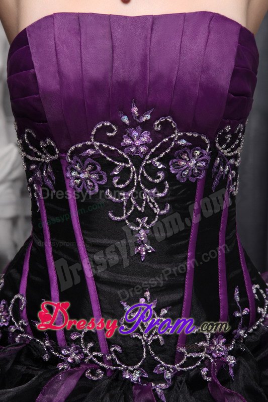 Ruffled Appliques Dark Purple and Black Quinceanera Dresses