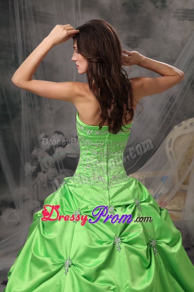 Taffeta Strapless Beading Floor-length Spring Green Quinceanera Gowns