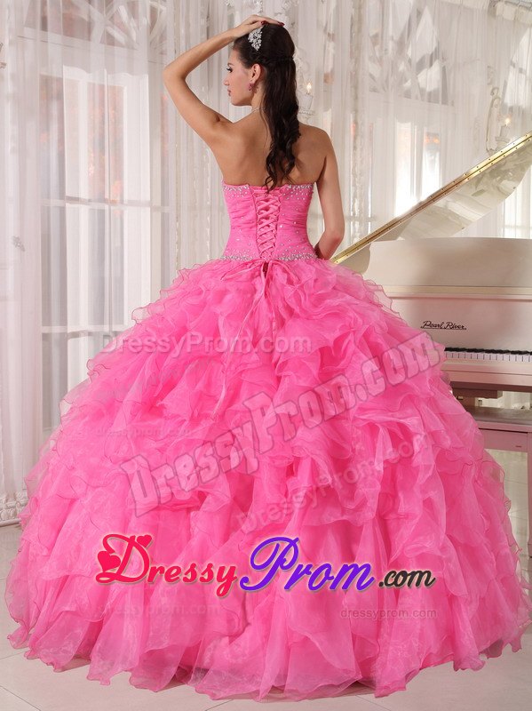 Ruches Beading Ruffled Strapless Floor-length Organza Quinceaneras Gown