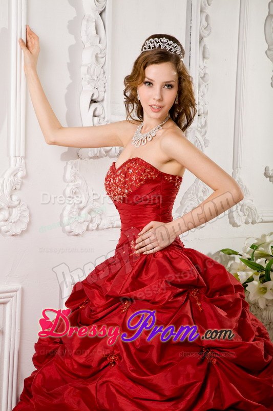 Pick Ups Beading Sweetheart Taffeta Red Quinceanera Dress in Lace Up Back