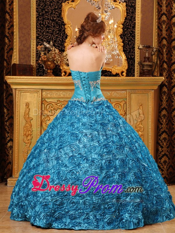 Rolling Flowers Sweetheart Appliques Floor-length Teal Quinceanera Dress