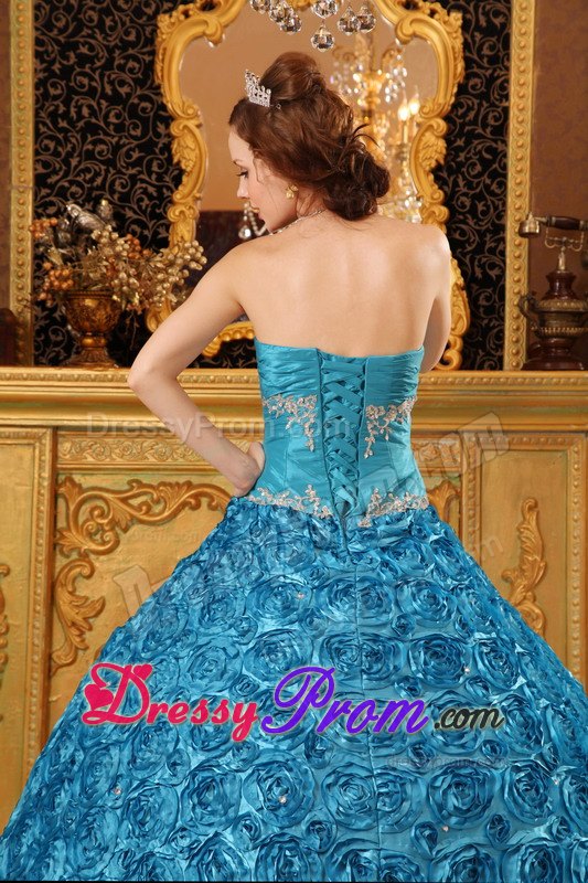 Rolling Flowers Sweetheart Appliques Floor-length Teal Quinceanera Dress