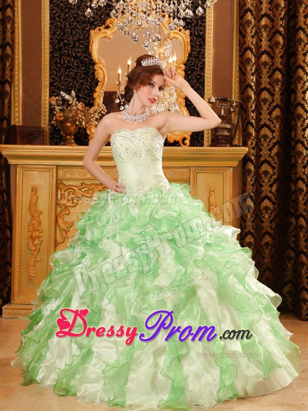 Beading Sweetheart Ruffled Organza Two-tone Quinceaneras Gowns In USA