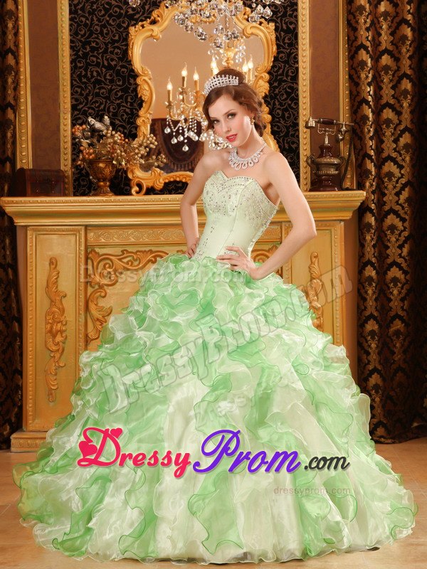 Beading Sweetheart Ruffled Organza Two-tone Quinceaneras Gowns In USA