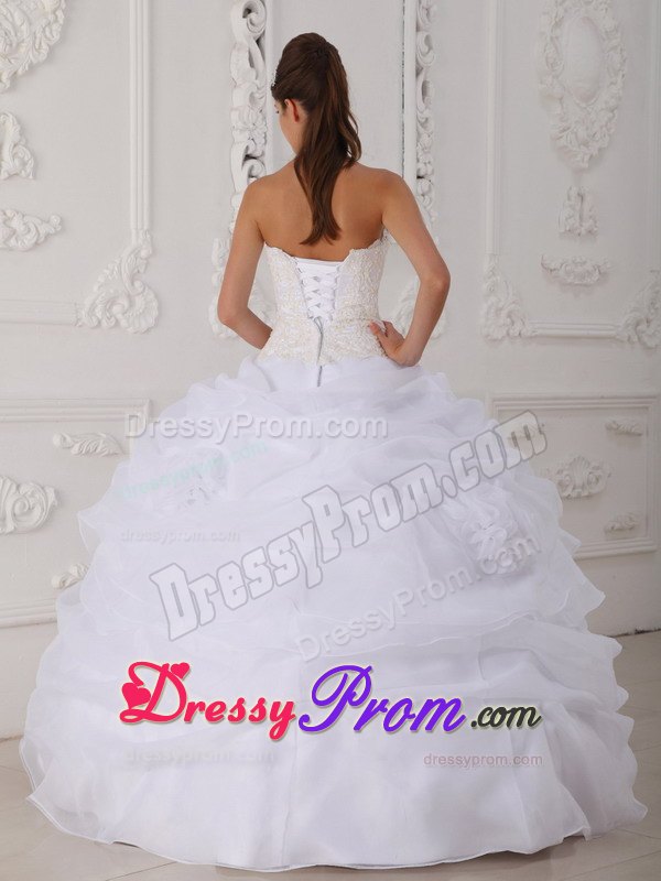 Lace Strapless Floor-length Pick Ups Organza White Dresses For Quinceanera