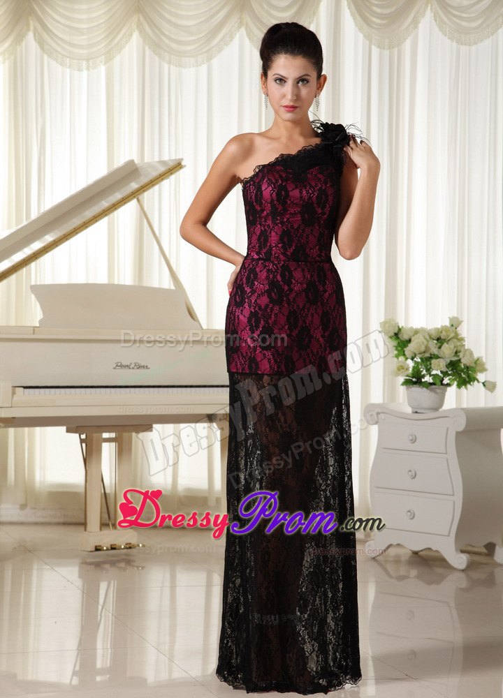 Modest Lace One Shoulder With Hand Made Flowers 2013 Prom Dress