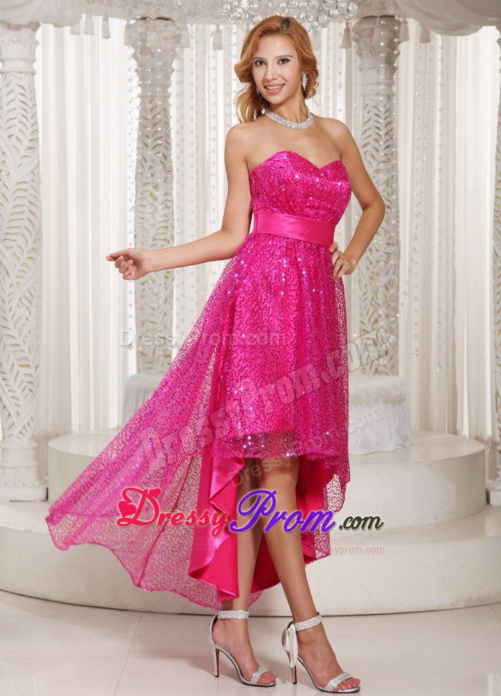 Sweetheart Hot Pink Paillette Over Skirt High-low 2013 Prom Dress