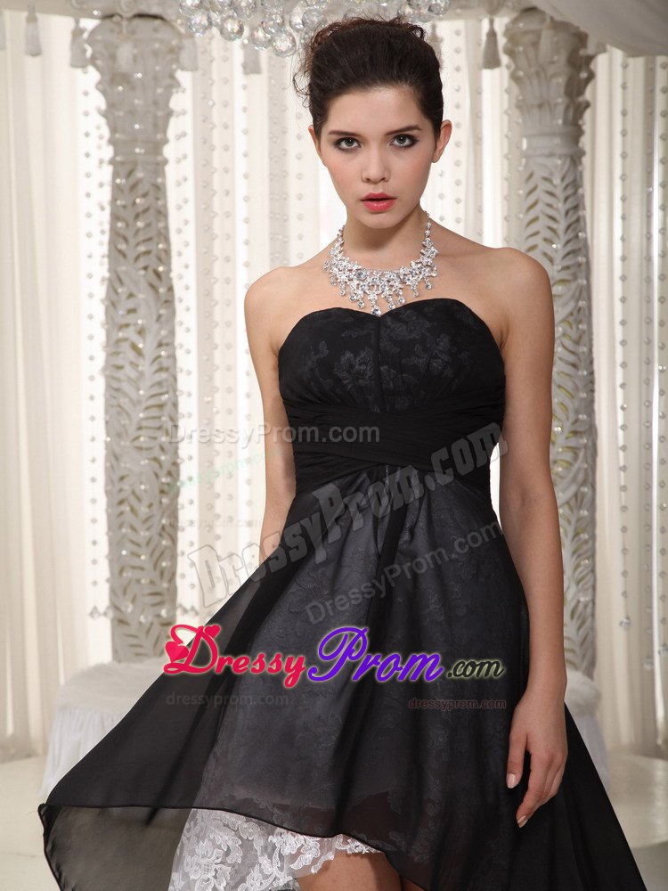Sweetheart Black Empire High-low Chiffon and Lace Ruched Prom Dress