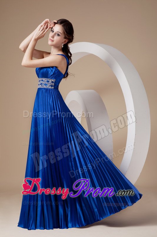 One Shoulder Royal Blue Pleated Prom Dress with Beading 2013