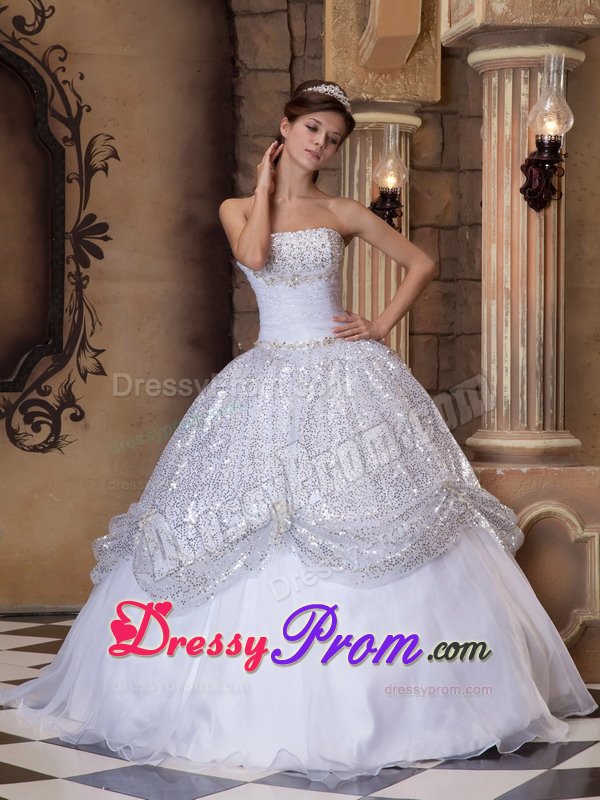 Sequins Strapless Pick-ups Organza Sweet Sixteen Quinceanera Dresses