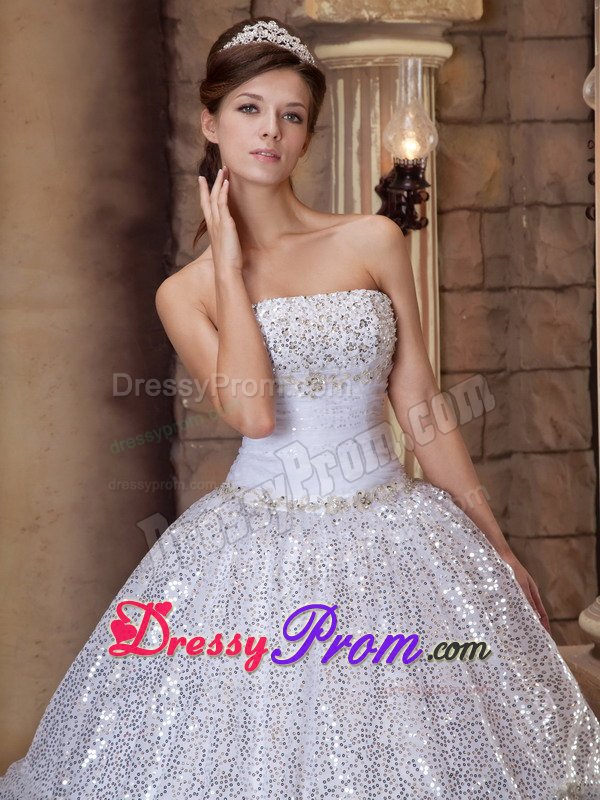 Sequins Strapless Pick-ups Organza Sweet Sixteen Quinceanera Dresses