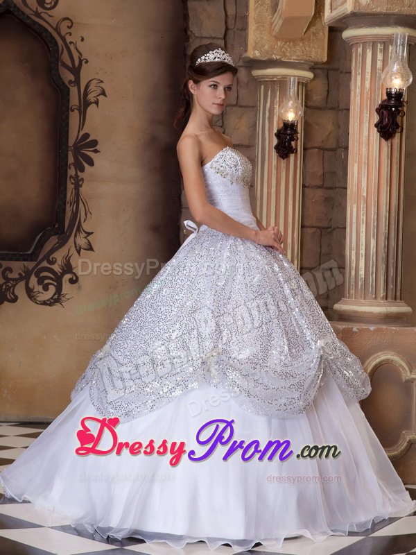 Sequins Strapless Pick-ups Organza Sweet Sixteen Quinceanera Dresses