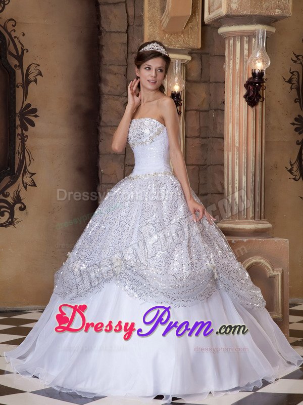 Sequins Strapless Pick-ups Organza Sweet Sixteen Quinceanera Dresses