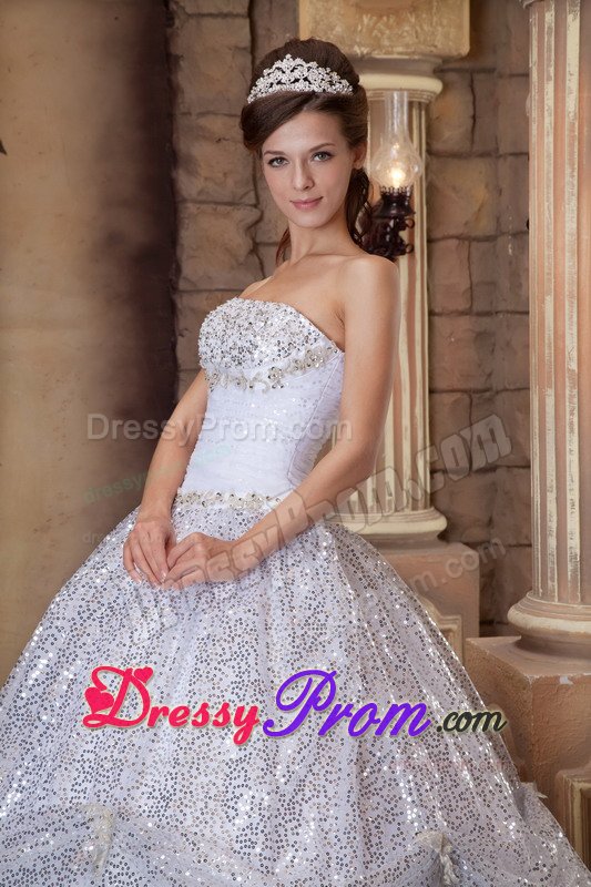 Sequins Strapless Pick-ups Organza Sweet Sixteen Quinceanera Dresses