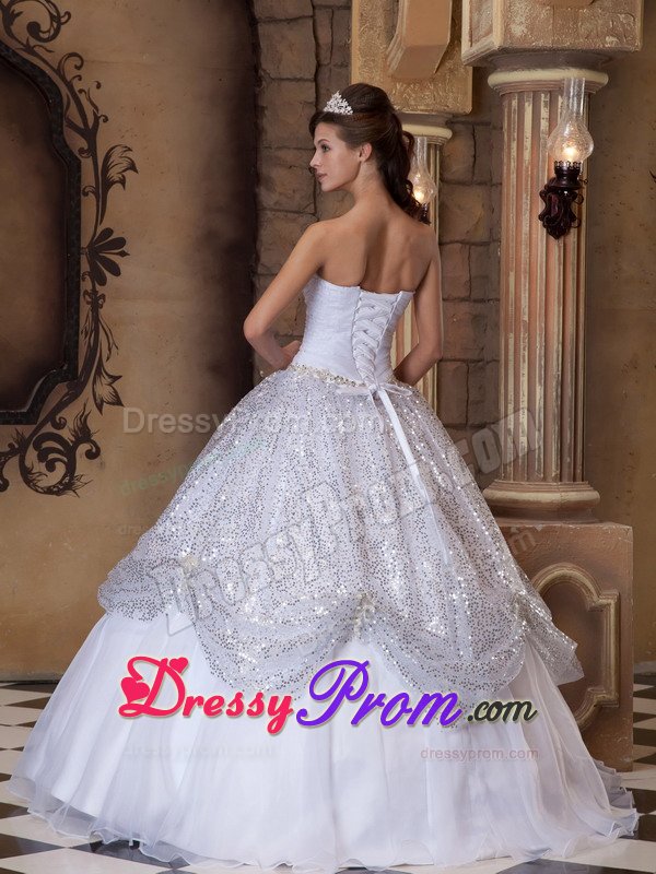 Sequins Strapless Pick-ups Organza Sweet Sixteen Quinceanera Dresses