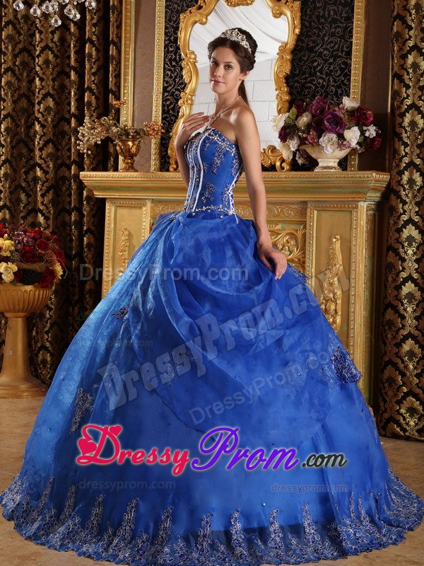 Sweetheart Appliques Layered Organza Royal Blue Sweet Sixteen Dresses