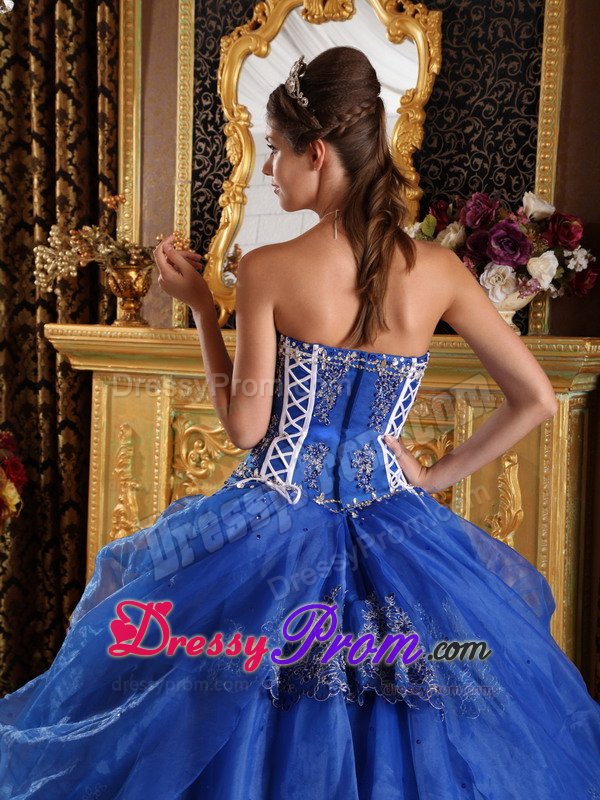 Sweetheart Appliques Layered Organza Royal Blue Sweet Sixteen Dresses