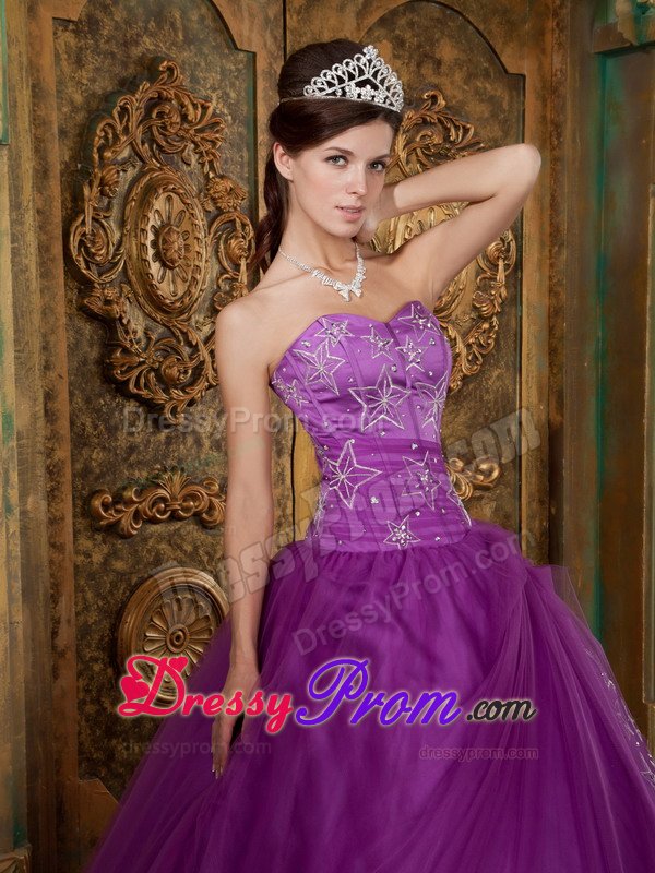 Floor-length Ball Gown Sweet 15 Dresses with Star Appliques