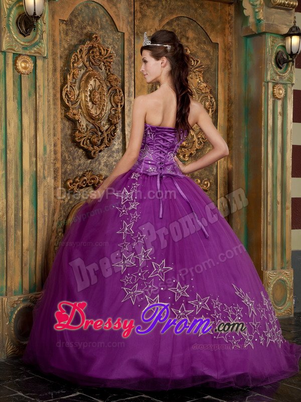 Floor-length Ball Gown Sweet 15 Dresses with Star Appliques