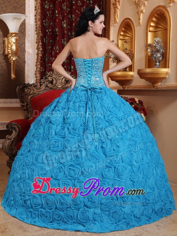 Unique Floral Embossed Fabric Beaded Sweet 16 Birthday Dress