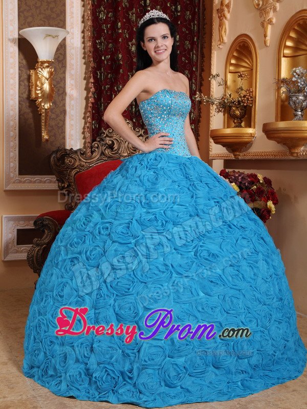 Unique Floral Embossed Fabric Beaded Sweet 16 Birthday Dress