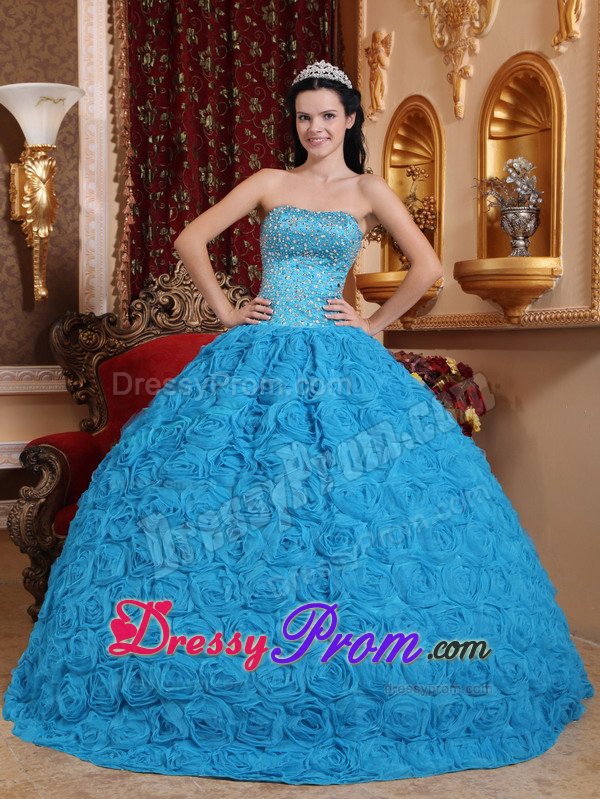 Unique Floral Embossed Fabric Beaded Sweet 16 Birthday Dress