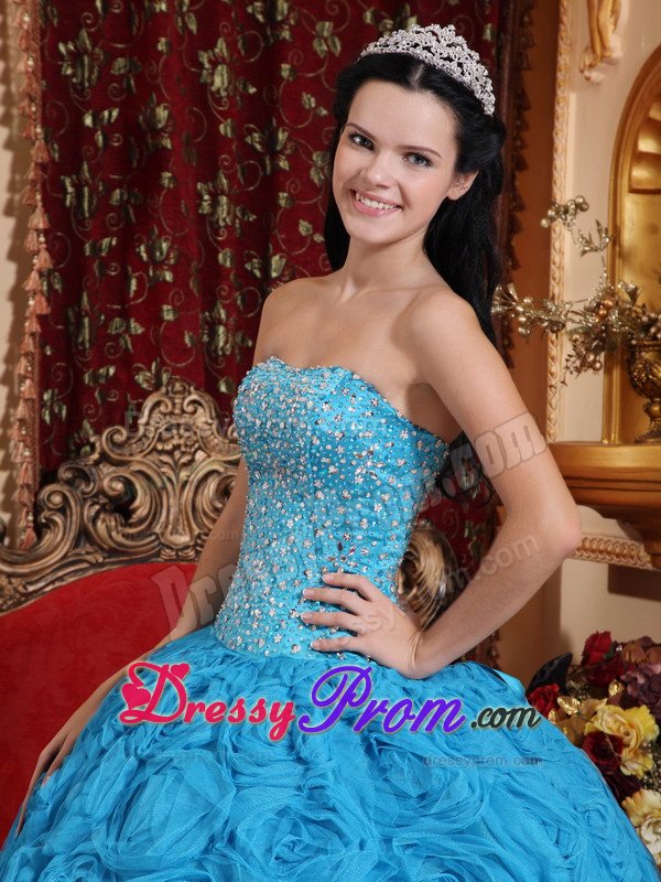 Unique Floral Embossed Fabric Beaded Sweet 16 Birthday Dress