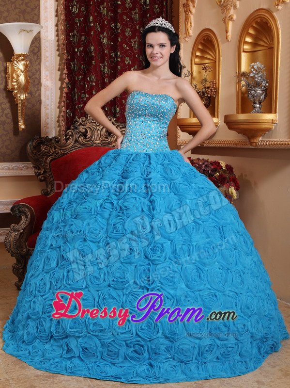 Unique Floral Embossed Fabric Beaded Sweet 16 Birthday Dress