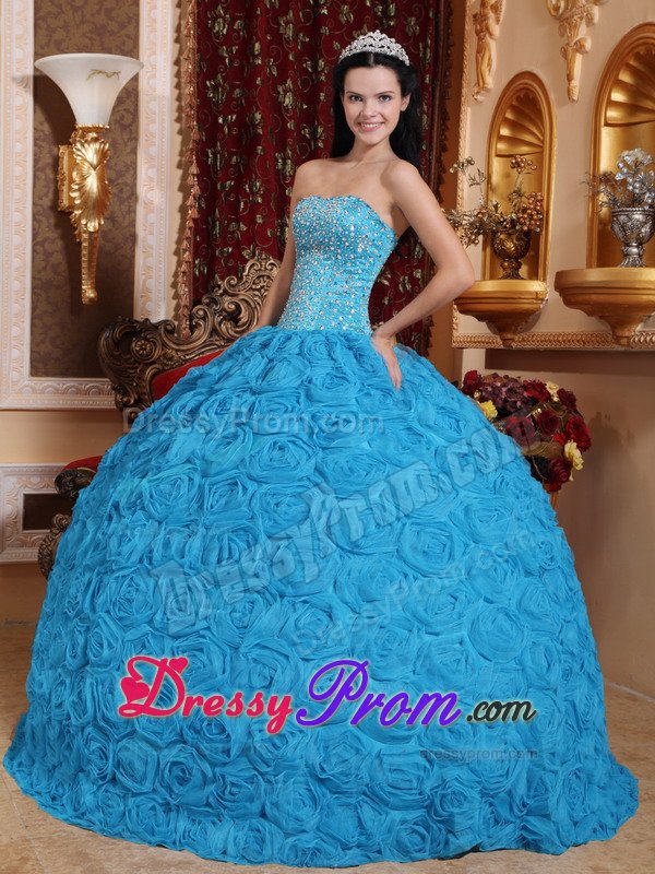 Unique Floral Embossed Fabric Beaded Sweet 16 Birthday Dress