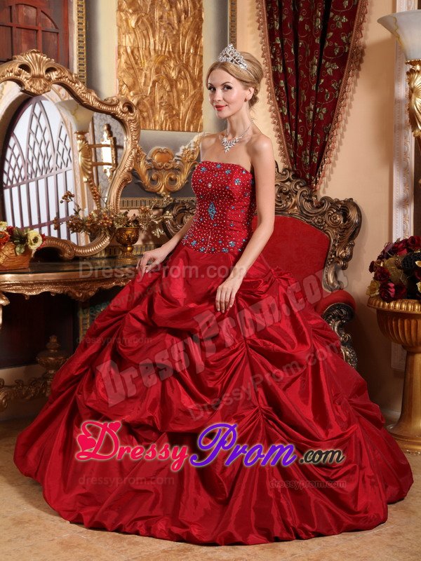 2013 On Sale Wine Red Quinceanera Dress with Beading Pick Ups